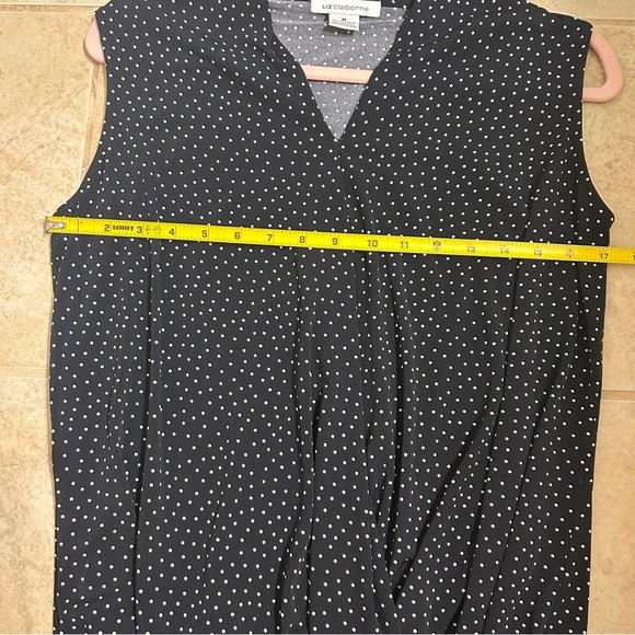 Liz Claiborne Faux Wrap Black Polka Dot Sleeveless Blouse - Picture 4 of 8